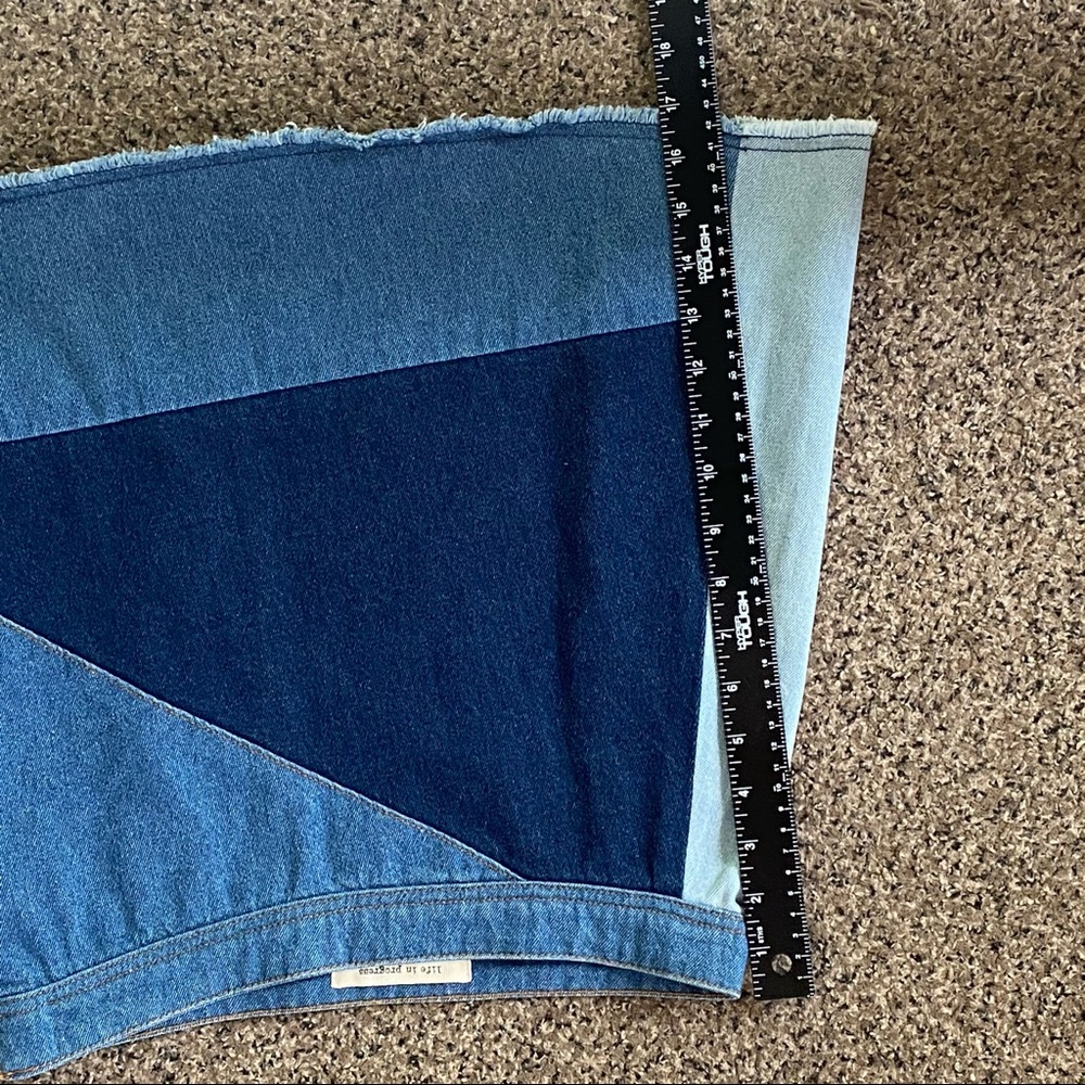Life In Progress Color Block Denim Funky Mini Skir - Picture 2 of 7